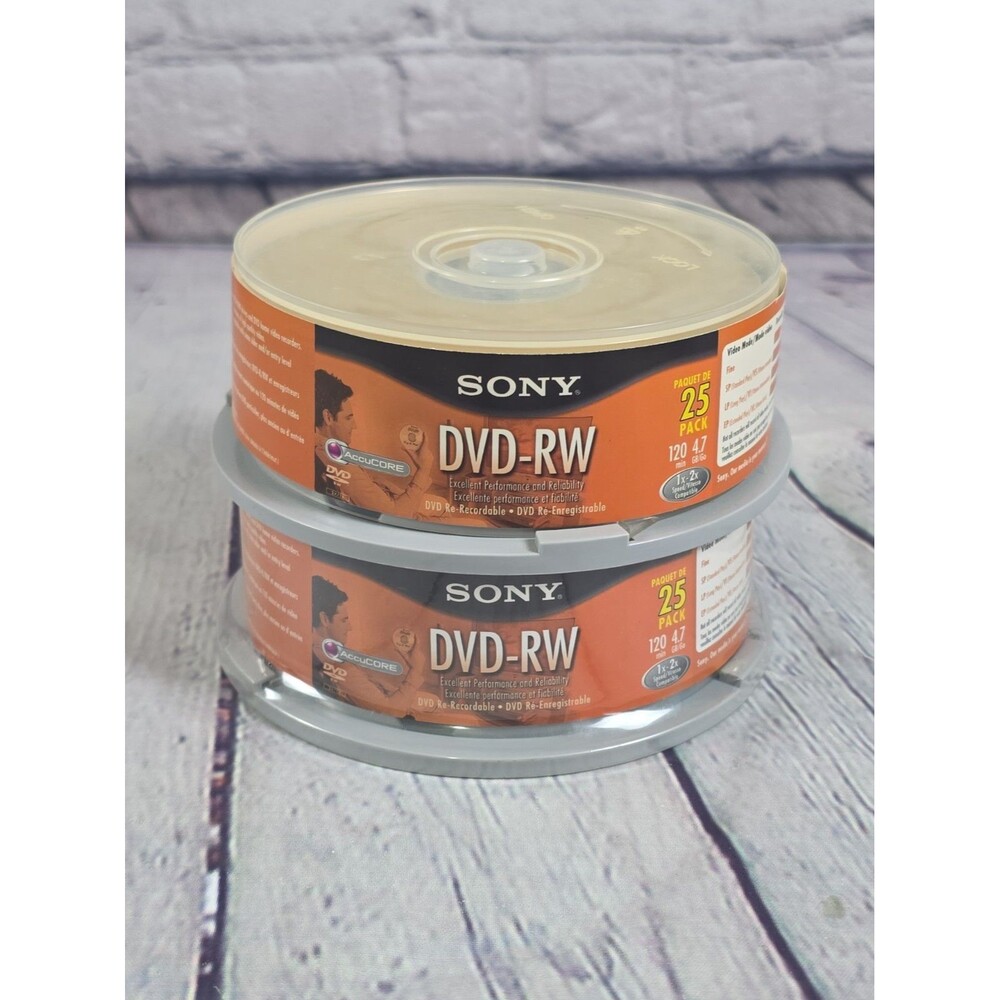 Lot of 2 New Sealed Sony DVD-RW Discs 4.7GB 25 pack Re-Recordable